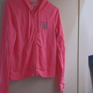 Pink terrycloth zipper hoodie
